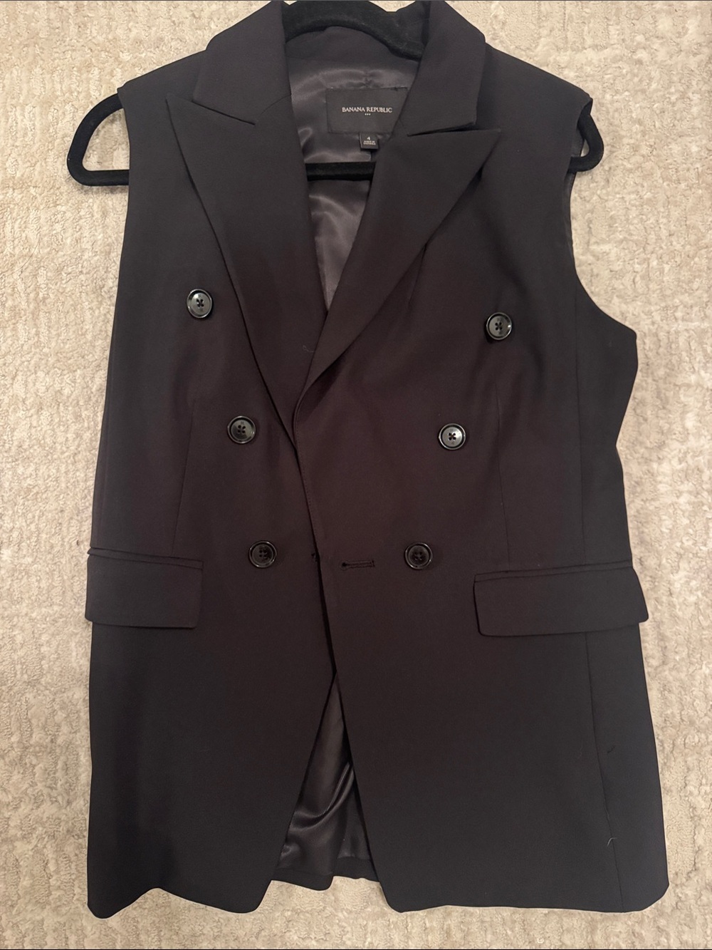 Banana Republic Black Double-Breasted Sleeveless Blazer Vest